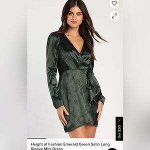 Lulu's Emerald Satin Long Sleeve Dress
